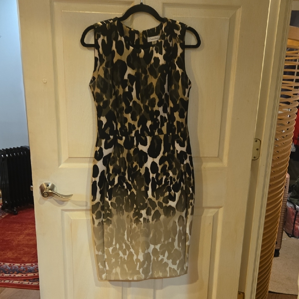 Calvin Klein Black and Cream Animal Print Midi Dress